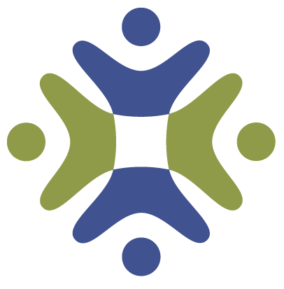 Yellow and green Tyler Community logo, shaped as a box with circles for people heads and Vs for arms.